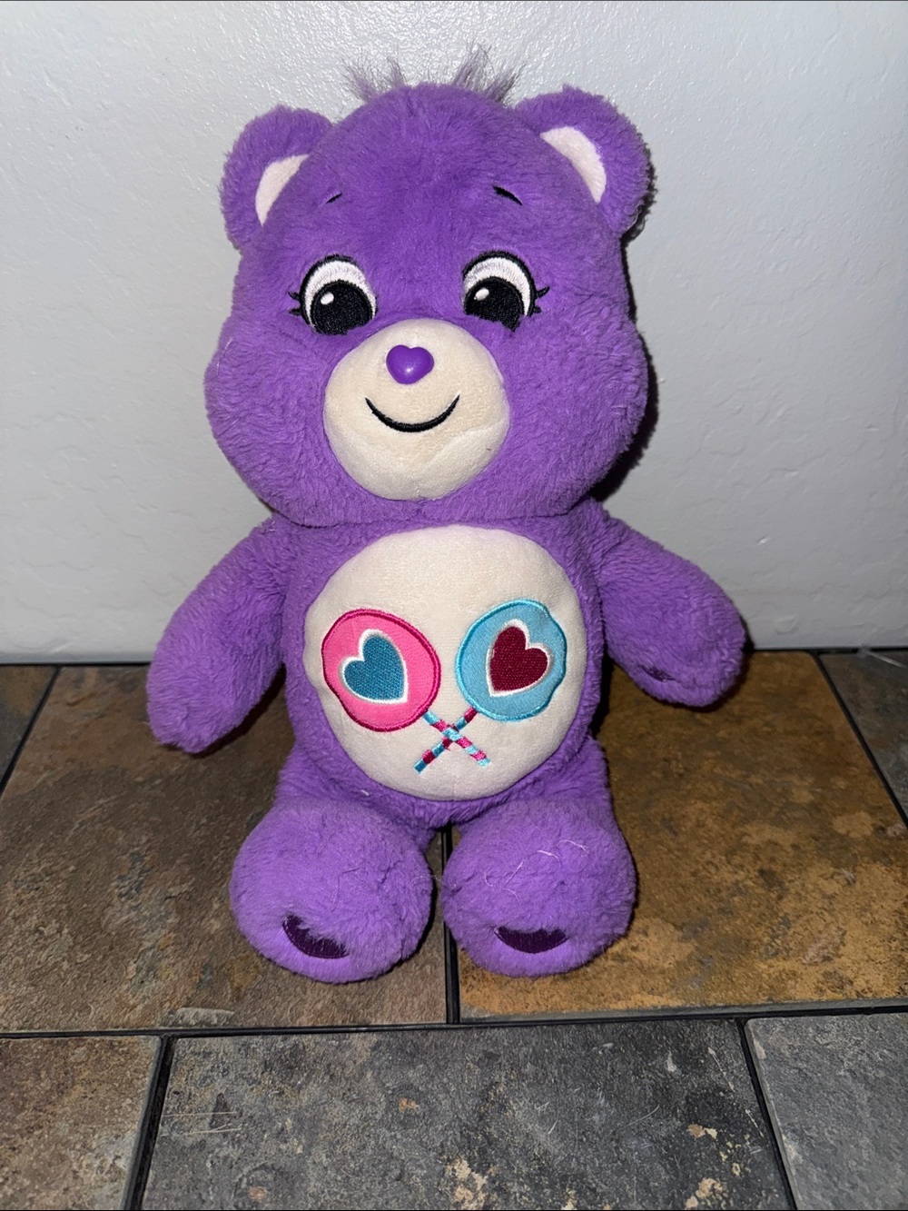 Care Bears 13’in Purple Plush with Heart Lollipop Belly Badge